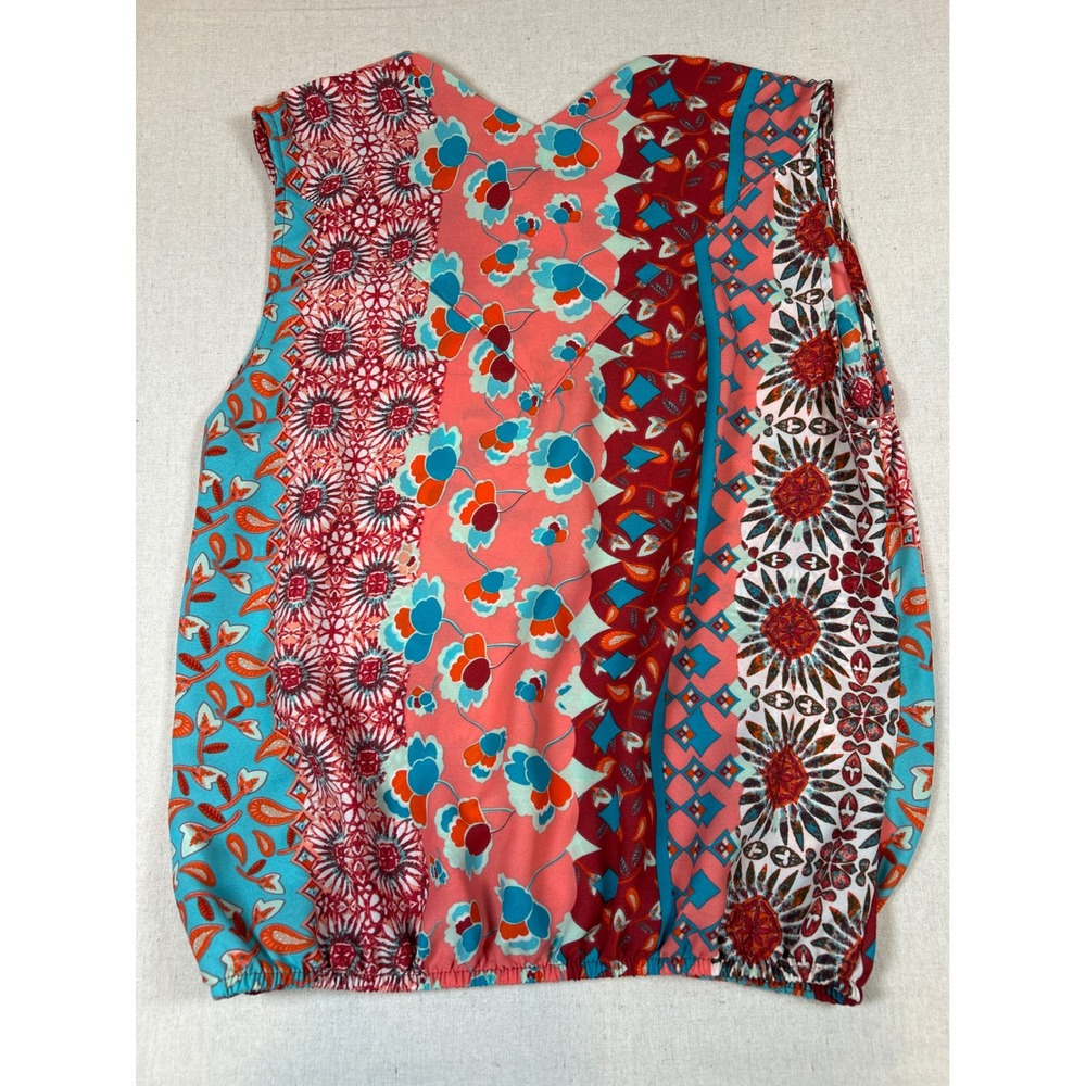 Allison Joy Womens Medium Floral Patchwork Sleeveless Surplice V-Neck Blouse Top - Picture 6 of 6